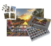 puzzleYOU : Smart Sorted® | Puzzle Photo 1000 pièces « Beau Lever de Soleil sur Amsterdam, avec des Fleurs et des vélos sur Le Pont »