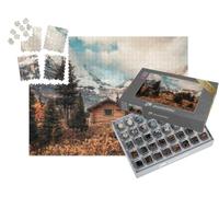 puzzleYOU : Smart Sorted® | Puzzle Photo 1000 pièces « Cabane en Bois sur la Montagne Assiniboine dans la forêt d'automne, Canada »