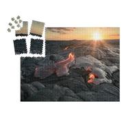 puzzleYOU : Smart Sorted® | Puzzle Photo 1000 pièces « Champ de Lave Noire avec coulée de Lave Rouge au Coucher du Soleil »