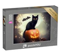 puzzleYOU : Smart Sorted® | Puzzle Photo 1000 pièces « Chat Noir Assis sur Une Citrouille »