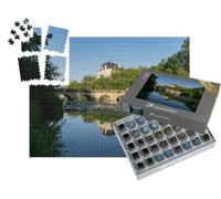 puzzleYOU : Smart Sorted® | Puzzle Photo 1000 pièces « Château de Raoul avec reflet de Fleurs et d'eau en Juin, Châteauroux, France »
