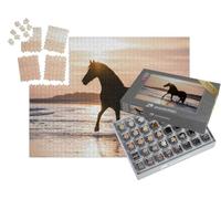 puzzleYOU : Smart Sorted® | Puzzle Photo 1000 pièces « Cheval Noir trottant Librement sur la Plage Contre la lumière du Soir »