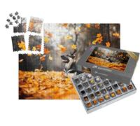 puzzleYOU : Smart Sorted® | Puzzle Photo 1000 pièces « Chien de Berger dans Les Feuilles d'automne tourbillonnantes »