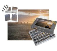 puzzleYOU : Smart Sorted® | Puzzle Photo 1000 pièces « Coucher de Soleil derrière Le Pont de Saint-Nazaire en France. »