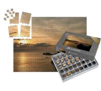 puzzleYOU : Smart Sorted® | Puzzle Photo 1000 pièces « Coucher de Soleil et Rocher de la Vierge à Biarritz. France, Nouvelle aquitaine, Pays Basque, FRA. »