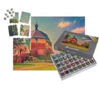 puzzleYOU : Smart Sorted® | Puzzle Photo 1000 pièces « dans Le Style Artistique de Franz Marc - château et église à Keverburg sur la Meuse, Pays-Bas »