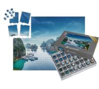 puzzleYOU : Smart Sorted® | Puzzle Photo 1000 pièces « des jonques touristiques flottent Entre des rochers calcaires dans la Baie d'Ha Long, au Vietnam »