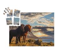 puzzleYOU : Smart Sorted® | Puzzle Photo 1000 pièces « Deux Chevaux islandais sur la côte au Coucher du Soleil »