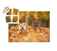 puzzleYOU : Smart Sorted® | Puzzle Photo 1000 pièces « Deux Chiens Jouent dans Les Feuilles d'automne »