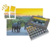 puzzleYOU : Smart Sorted® | Puzzle Photo 1000 pièces « Deux rhinocéros sur Une Route au Coucher du Soleil, Parc National Kruger, Afrique du Sud »