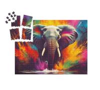 puzzleYOU : Smart Sorted® | Puzzle Photo 1000 pièces « Explosion de Couleurs avec Un éléphant piétinant »
