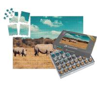 puzzleYOU : Smart Sorted® | Puzzle Photo 1000 pièces « Famille de rhinocéros, mère et bébé rhinocéros Blanc, Botswana »