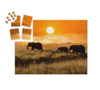 puzzleYOU : Smart Sorted® | Puzzle Photo 1000 pièces « Famille d'éléphants au Coucher du Soleil dans Le Parc National d'Afrique »