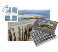 puzzleYOU : Smart Sorted® | Puzzle Photo 1000 pièces « Fort National à Saint-Malo et Troncs de Brise-Lames sur la Plage d'Eventail à marée Basse, Bretagne »