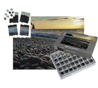puzzleYOU : Smart Sorted® | Puzzle Photo 1000 pièces « Galets sur la Plage en Normandie - Beau Coucher de Soleil »