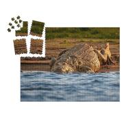 puzzleYOU : Smart Sorted® | Puzzle Photo 1000 pièces « Le Crocodile du Nil au Bord de la rivière ouvre sa Gueule avec de Grandes Dents »