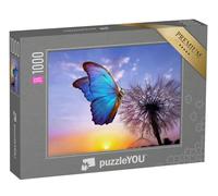 puzzleYOU : Smart Sorted® | Puzzle Photo 1000 pièces « Le Papillon Bleu Morpho sur Une Pissenlit »