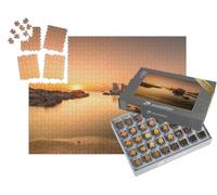 puzzleYOU : Smart Sorted® | Puzzle Photo 1000 pièces « Lever de Soleil sur Une Méditerranée Calme, Directement sur la Plage de l'île de Cavallo en Corse »