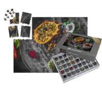puzzleYOU : Smart Sorted® | Puzzle Photo 1000 pièces « Maki au Saumon, aux Fruits et aux décorations de Feuilles et de Fleurs »
