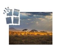 puzzleYOU : Smart Sorted® | Puzzle Photo 1000 pièces « Migration des éléphants Le Soir dans la Savane Africaine »