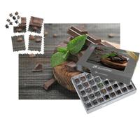 puzzleYOU : Smart Sorted® | Puzzle Photo 1000 pièces « Morceaux de Chocolat Noir à la Menthe sur Une Table en Bois »