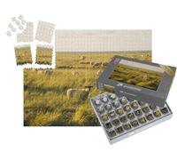 puzzleYOU : Smart Sorted® | Puzzle Photo 1000 pièces « Moutons paissant dans Un Champ près de l'Océan Atlantique en Bretagne, France »
