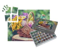 puzzleYOU : Smart Sorted® | Puzzle Photo 1000 pièces « Panier en Osier avec des Herbes médicinales et des teintures de phytothérapie »