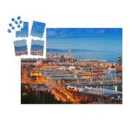 puzzleYOU : Smart Sorted® | Puzzle Photo 1000 pièces « Panorama de Barcelone avec Le Port la Nuit, Espagne »