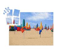 puzzleYOU : Smart Sorted® | Puzzle Photo 1000 pièces « Parasols colorés, emblème de Deauville Beach, Nord de la France »