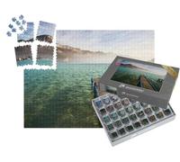 puzzleYOU : Smart Sorted® | Puzzle Photo 1000 pièces « Passerelle en Bois et Brouillard matinal au lac d'Annecy dans Les Alpes françaises près d'Annecy »