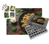 puzzleYOU : Smart Sorted® | Puzzle Photo 1000 pièces « Pâtes crémeuses au houmous avec Champignons et tomates rôties »