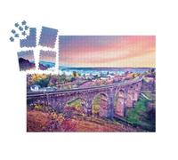 puzzleYOU : Smart Sorted® | Puzzle Photo 1000 pièces « Paysage d'automne avec viaduc et Voie ferrée au Coucher du Soleil, Ukraine »