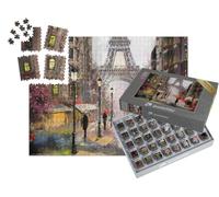 puzzleYOU : Smart Sorted® | Puzzle Photo 1000 pièces « Peinture à l'huile représentant des Rues de Paris : la Tour Eiffel et des Gens avec Un Parapluie »