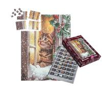 puzzleYOU : Smart Sorted® | Puzzle Photo 1000 pièces « Période de Noël : Un Chaton Regarde par la fenêtre hivernale »