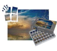 puzzleYOU : Smart Sorted® | Puzzle Photo 1000 pièces « Pleine Lune sur Un Ciel de Coucher de Soleil en Bord de mer »