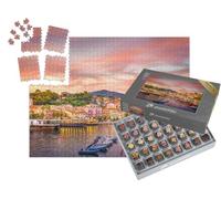 puzzleYOU : Smart Sorted® | Puzzle Photo 1000 pièces « Port et Village de Porto Azzurro au Coucher du Soleil, Île d'Elbe, Italie »
