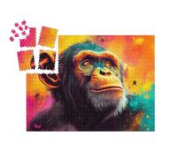 puzzleYOU : Smart Sorted® | Puzzle Photo 1000 pièces « Portrait de chimpanzé en Coups de Pinceau colorés de la Jungle »