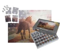 puzzleYOU : Smart Sorted® | Puzzle Photo 1000 pièces « Portrait d'un Cheval Quarter américain avec Le Drapeau des États-Unis »