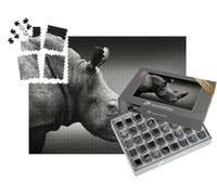 puzzleYOU : Smart Sorted® | Puzzle Photo 1000 pièces « Rhinocéros très attentif en Noir et Blanc, Afrique du Sud »