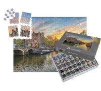 puzzleYOU : Smart Sorted® | Puzzle Photo 1000 pièces « Silhouette de la Ville d'Amsterdam sur Le Canal Waterfront, Amsterdam, Pays-Bas »