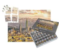 puzzleYOU : Smart Sorted® | Puzzle Photo 1000 pièces « Skyline de Taipei avec Paysage de Montagne au Coucher du Soleil »