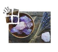 puzzleYOU : Smart Sorted® | Puzzle Photo 1000 pièces « Tableau d'un Bol en céramique avec Un Grand Quartz Rose et Un Cristal d'améthyste »