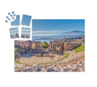 puzzleYOU : Smart Sorted® | Puzzle Photo 1000 pièces « Théâtre Grec Antique à Taormine Devant Le Volcan Etna, Sicile, Italie »