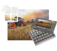 puzzleYOU : Smart Sorted® | Puzzle Photo 1000 pièces « Tracteur au Travail dans Un Champ d'orge au Coucher du Soleil »