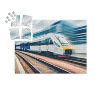 puzzleYOU : Smart Sorted® | Puzzle Photo 1000 pièces « Train à Grande Vitesse en Mouvement dans la Gare au Coucher du Soleil »