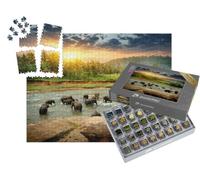 puzzleYOU : Smart Sorted® | Puzzle Photo 1000 pièces « Troupeau d'éléphants se baignant dans la Jungle du Sri Lanka »