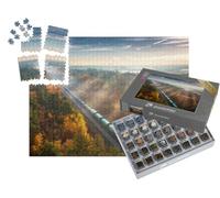 puzzleYOU : Smart Sorted® | Puzzle Photo 1000 pièces « Un Train de Marchandises dans la forêt au Lever du Soleil, Automne »