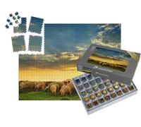 puzzleYOU : Smart Sorted® | Puzzle Photo 1000 pièces « Un Troupeau de Moutons paissant sur Une Colline au Coucher du Soleil »