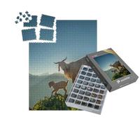 puzzleYOU : Smart Sorted® | Puzzle Photo 1000 pièces « Une chèvre et Son chevreau dans Les Montagnes sous Le Soleil matinal »