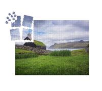 puzzleYOU : Smart Sorted® | Puzzle Photo 1000 pièces « Une église en Bois au Bord de la mer aux îles Féroé »